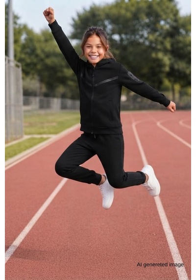 Pina Kids Kız Çocuk Kolu Cepli Şerit Baskılı Kapüşonlu Dalgıç Kumaş Eşofman Takımı Esf7031 siyah Pina Kids Kız Çocuk Kolu Cepli Şerit Baskılı Kapüşonlu Dalgıç Kumaş Eşofman Takımı Esf7031 siyah