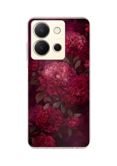 Vivo Y36 Uyumlu Vişne Renk Vintage Çiçek Desenli Baskılı Silikon Kılıf