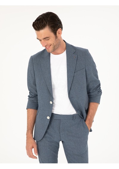Cacharel İndigo Slim Fit Yün Karışımlı Takım Elbise Mavi