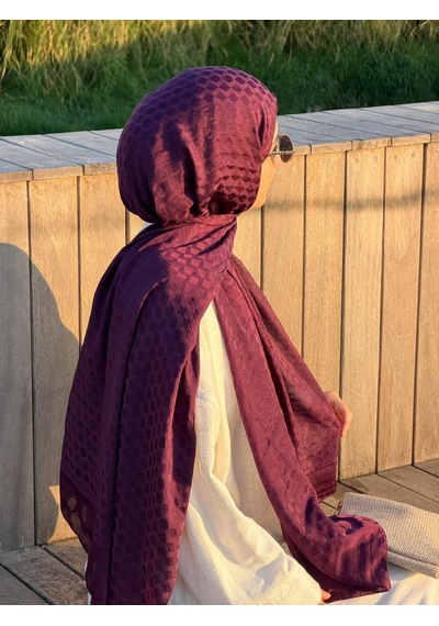Qalortex Scarf Premium Pamuklu Jakar Şal-patlıcan Mor