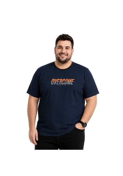 Battal Moda Erkek Büyük Beden Lacivert Bisiklet Yaka Kısa Kollu Overcome Tişört 3xl-4xl-5xl-6xl