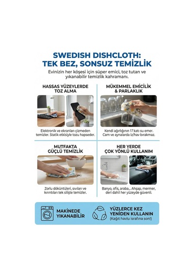 Swedish Dishcloth İsveç Bezi Renkli Desenli 3'lü Paket, Sürdürülebilir, Tekrar Kullanılabilir, Çok Renkli