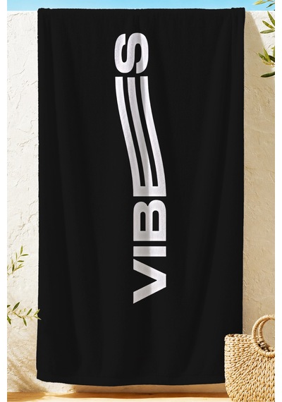 Vibes Siyah Minimalist Yazı Temalı Plaj Havlusu-modern Monokrom Havuz Deniz Hızlı Kuruyan Örtü Havlu Çok Renkli