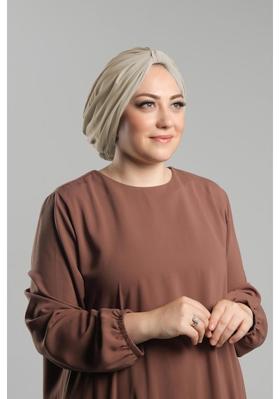 Hürrem Bone Bej Pratik Hazır Geçmeli Tesettür Bone Sandy Pileli Salaş 2121 12 Bej