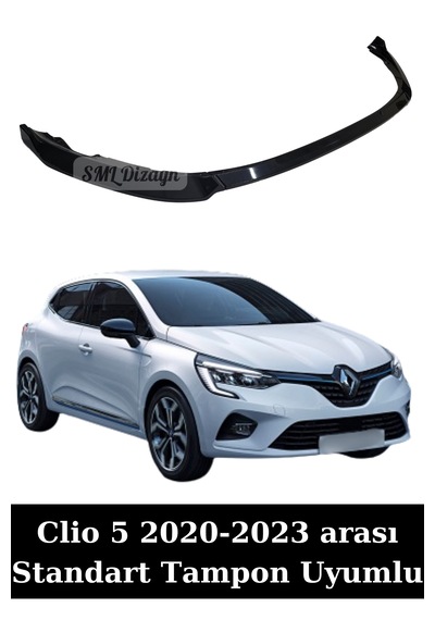 2020-2021-2022-2023 Clio 5 Ön Lip Ek Karlık 3 Parça Siyah Plastik