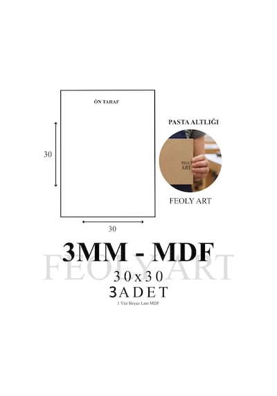 Profesyonel Mdf Pasta Altlığı Seti 3'lü 3 Adet 30x30 Cm 3 Mm Tek Yüzü Beyaz Premium Pasta Sunum Altlığı