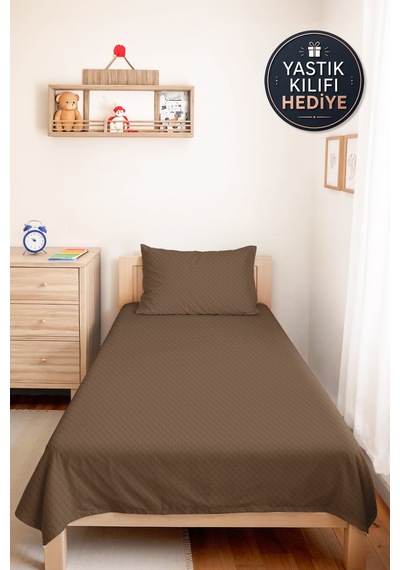 Vizon Minimal Tek Kişilik Pike Takımı - Kapitone Modern Kahve Düz 160x220 Cm Yazlık Yatak Örtüsü Sabahçı Pamuk Kokusu