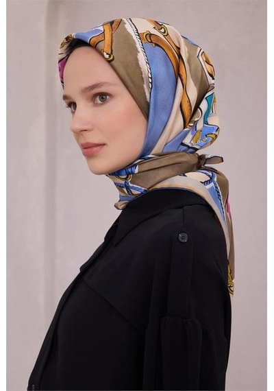 Belli Tivil Saf İpek Eşarp 4205 - 31 Yeşil Batik Desen Yeşil