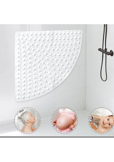 Mainshop Köşe Banyo Duş Paspası Ve Duşakabin Paspasları Tahliye Delikli 54x54 Cm M-163 Beyaz