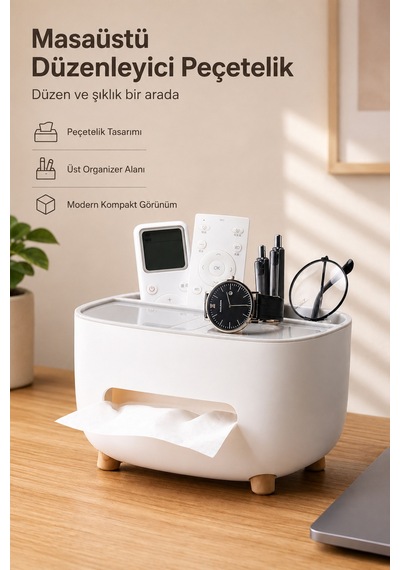 Modern Masaüstü Düzenleyici Kağıt Havluluk Organizer Kumandalık Mutfak Banyo Ofis Kutusu Beyaz