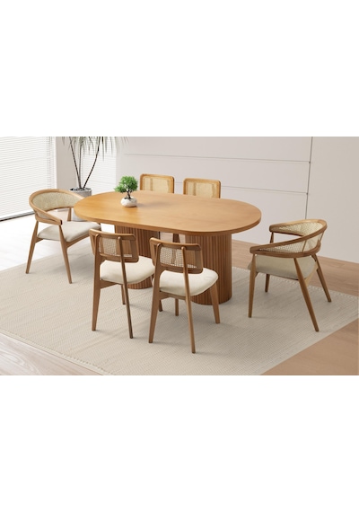 Orkide Oval Yemek Masası Takımı Gazel Sandalye Natural 1 Masa 6 Sandalye