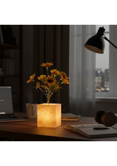 Sarı Saksılı Led Yapay Çiçek Renkli
