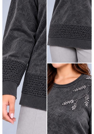 Cedy Denim Cedy Denım Kadın Bisiklet Yaka Dal Yaprak İşlemeli Taş Detaylı Dokulu Triko Kazak C27061 Antrasit Cedy Denim Cedy Denım Kadın Bisiklet Yaka Dal Yaprak İşlemeli Taş Detaylı Dokulu Triko Kazak C27061 Antrasit