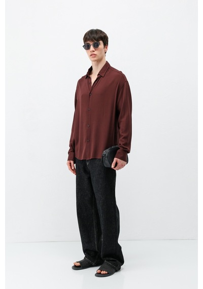 Vamos Hafif Dokulu Oversize Gömlek Bordo