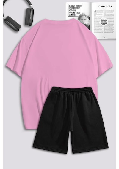 Unisex Kadın Erkek I'm Sally & Mcqueen Baskılı Sevgili Çift Kombini Tasarım Oversize T Shirt Ve Şort Bej Pembe Siyah Mck0391 Çok Renkli
