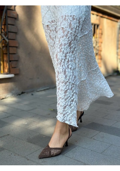 Ervanın Butiği Kahve Örgü Leay Lastikli Kadın Stiletto-6146