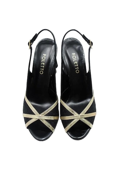Poletto Hakiki Deri /tekstil Altın-sax Mavı Sandalet Topuklu 380 13-527 Altın