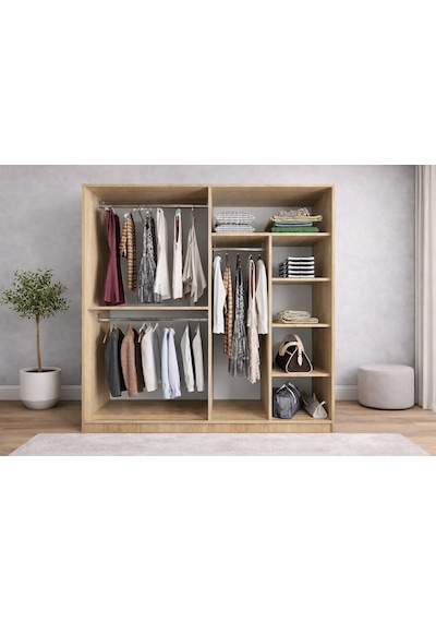 Osvin Tamamı Mdf Sürgü Kapaklı Dolap Gardırop Meşe 180 Cm