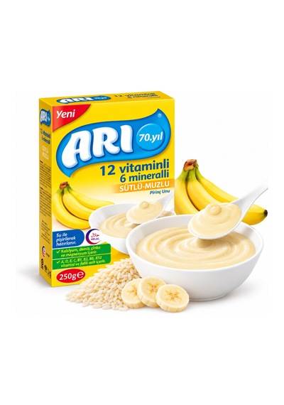 Arı Mama Pirinç Unu Sütlü Muzlu 250 Gr 6 Paket Yeni Ambalaj