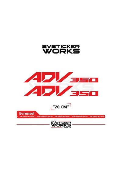 Honda Adv 350 Sticker Uyumlu Yazı Yüksek Kalite Özel Kesim Folyo 2'li Set Kırmızı