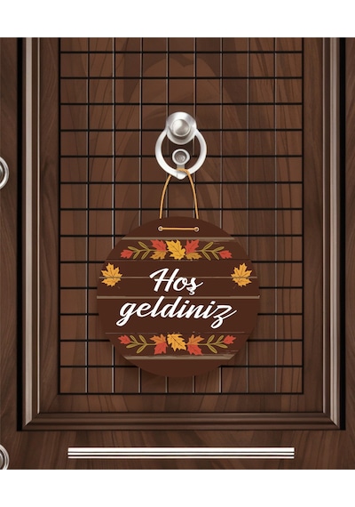 Evimize Neşe Getirdiniz" Yazılı Mdf Kapı Süsü 22.5 Cm Dekoratif Halat Askılı Giriş Dekoru Altın