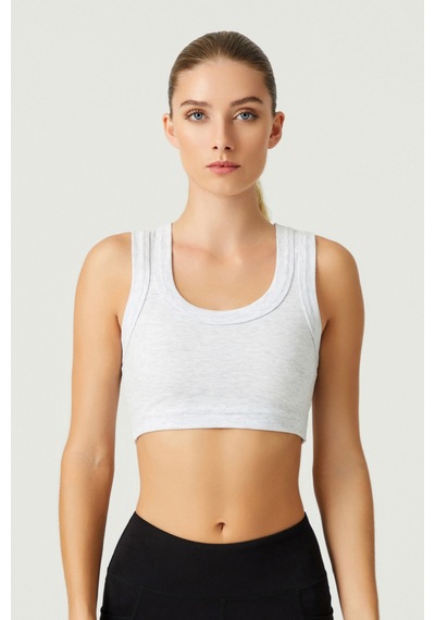 Los Ojos X Melodi Gri Pamuklu Kalın Askılı Crop Top Tank Kar Melanj