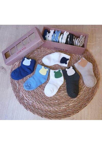 Butik Kıpırık Baby Yeni Doğan Kutulu 6 Çift Unusex Bebek Çorabı-730 Lacivert