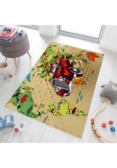 Hayvan Baskılı 100 Polyester Kilim Somon 80x150 Cm Çok Renkli