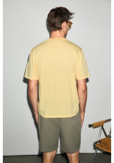 Grimelange Grımelange Solo Erkek %100 Organik Pamuklu Kalın Dokulu Comfort Fit Bisiklet Yakalı Sarı T-shirt