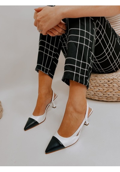 Ervanın Butiği Beyaz Siyah Deri Jake Maskelet Detay Kadın Açık Stiletto-3635