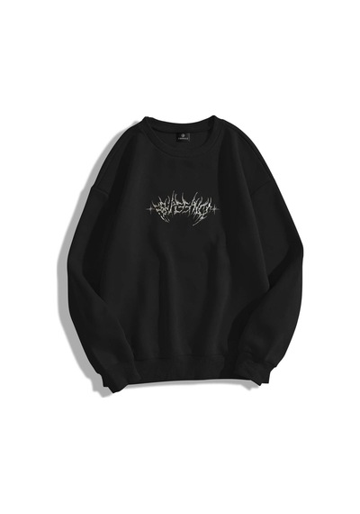 Startmore Unisex Angel Bisiklet Yaka Sweatshirt Siyah Siyah
