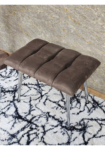 Zafir Krom Sivriltme Ayaklı 60 Cm Puf Bench - Puf - Bench - Oturak - Mutfak Oturağı - Antre Oturağı Kahverengi