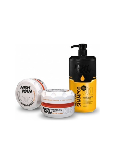 06 Saç Şekillendirici Ultra Sert Parlak Wax 150 Ml X 5 Adet/ + 1250 Ml Tuzsuz Şampuan Hediye