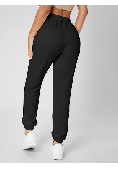 Unisex Siyah 2iplik Paçası Lastikli Jogger Eşofman Altı Siyahlastikli
