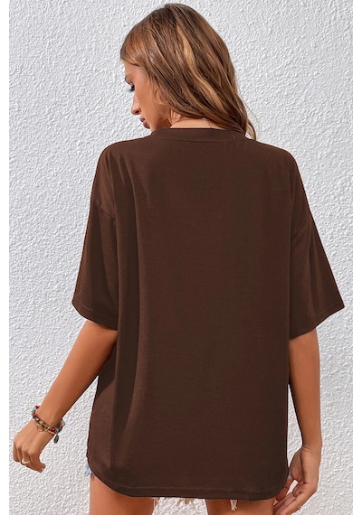 Unisex Kalp Baskılı T-shirt Kahverengi