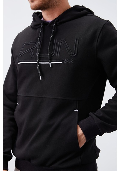Tommy Life Siyah Yazı Nakışlı Standart Kalıp Kapüşonlu Erkek Sweatshirt - 87887 Siyah