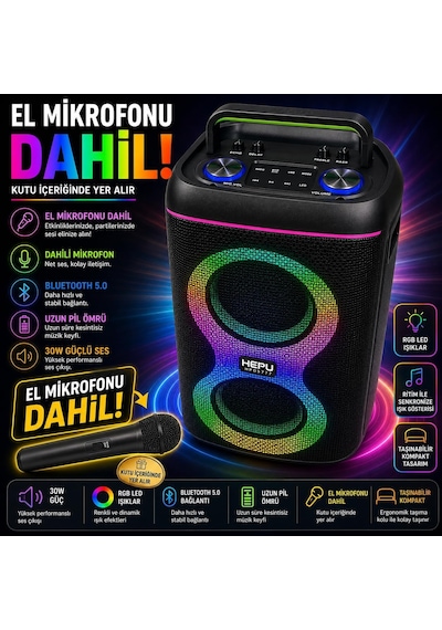 Hp-s60 Partybox Bluetooth Hoparlör 2 6.5 Hoparlör 30w Güç Rgb Işık Usb Tf Kart V E Aux Girişler