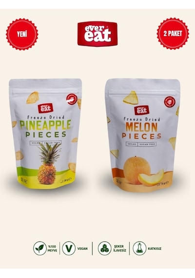 Evereat Ananas-kavun Freeze Dry Meyve Cipsi 2'li Paket Doğal Sağlıklı Atıştırmalık 1 Adet