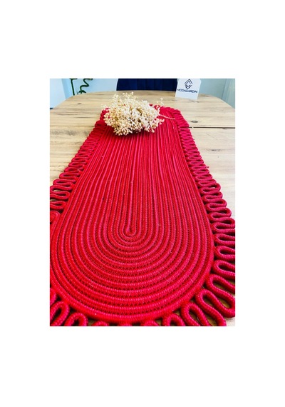 Jüt, Hasır, Dekoratif Masa Örtüsü, Runner 35x100 Cm, Amerikan Servis, Sehpa Örtüsü, Bohem Tarzı Kırmızı Kırmızı