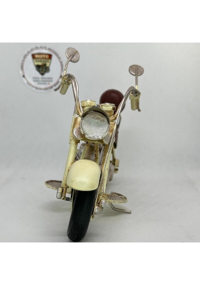 El Yapımı Krem Chopper/cruiser Metal Motosiklet Biblosu Kahverengi Koltuklu & Sissy Barlı