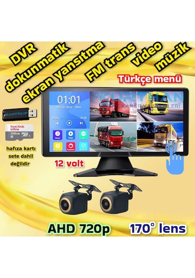 2 Adet 720p Ahd 170'' Kamera Dokunmatik 10.36'' Video Müzik Dvr Ekran Seti 12 V