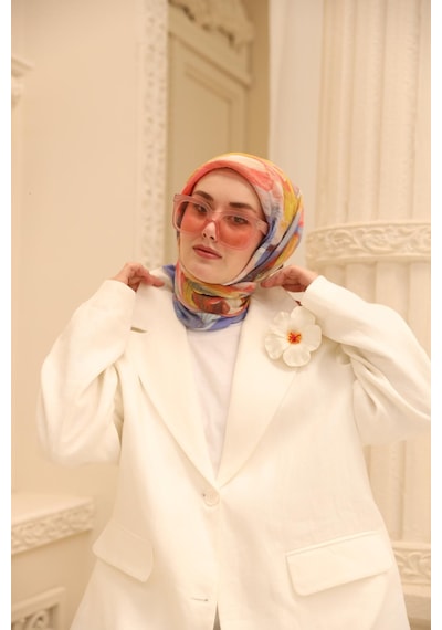 Silk Home Olinda İpek Eşarp 47001-06 Lila Mavi, Şeftali, Gök Mavi, Gold