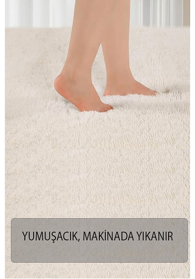 Peluş Post Halı Yumuşak Dokulu Modern Salon Oturma Odası Çocuk Odası Hol & Antre Halısı Krem Krem