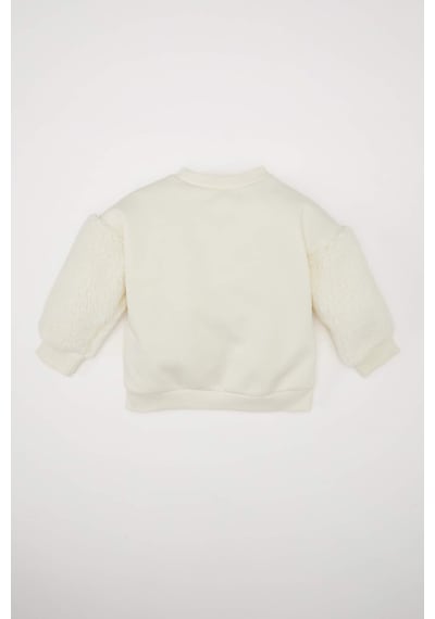 DeFacto Kız Bebek Bisiklet Yaka Yılbaşı Temalı İçi Yumuşak Tüylü Sweatshirt D6229A524WNER233 Ekru