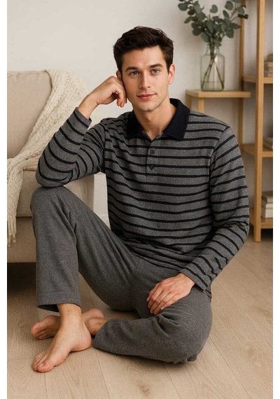 Tenra Erkek Pijama Takımı %100 Pamuk Selanik Örme Gri