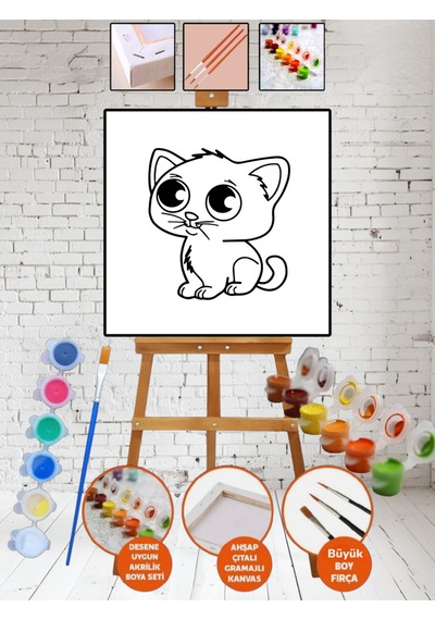 Kanvas Kedi Boyama 25x35 Tuval Boya Seti Çocuk Hobi