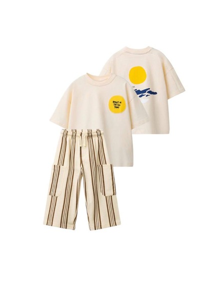 Baby Lory Kids Store Slogan Desenli İkili Takım Krem - Kahverengi