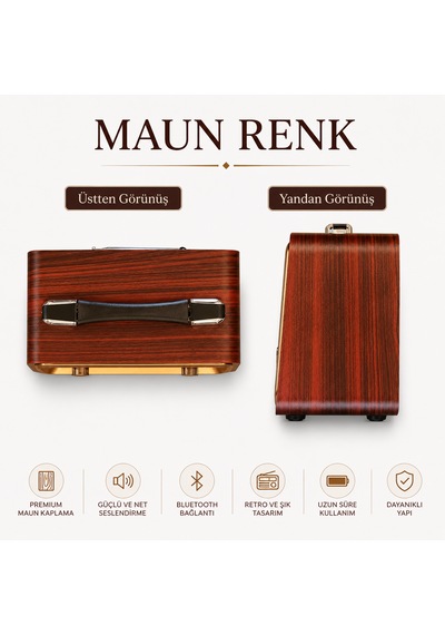 Ultratekno R-2066bt Şarjlı Nostaljik Radyo Bluetooth Usb Tf Kart Type-c Fm Am Sw 3 Bant Retro Radyo