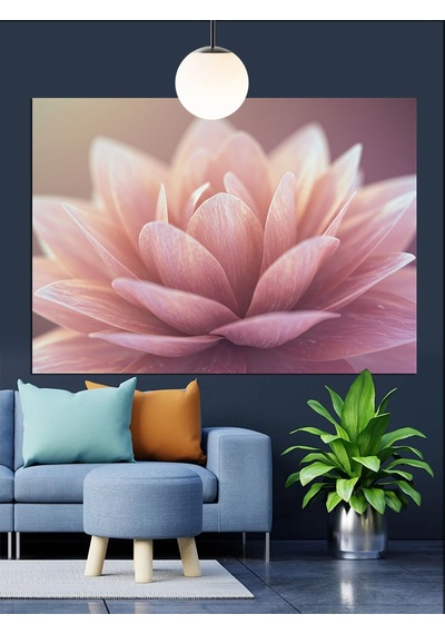 Pembe Lotus Çiçek Dekoratif Kanvas - Mdf Ahşap Tablo