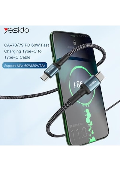 60w Hasırlı Type-c To Type-c Pd Hızlı Şarj Kablosu, 1.2 Metre Diğer